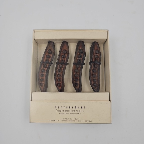 Pottery Barn Peapod Placecard Holders 4 Pc W 20 Placecards Included New In Box - Picture 1 of 4
